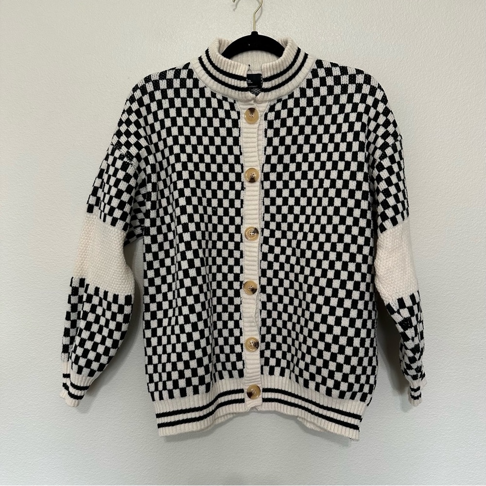 LALA ORIGINAL Get What I Want Grandpa Cardigan in Black + White women’s size S/M